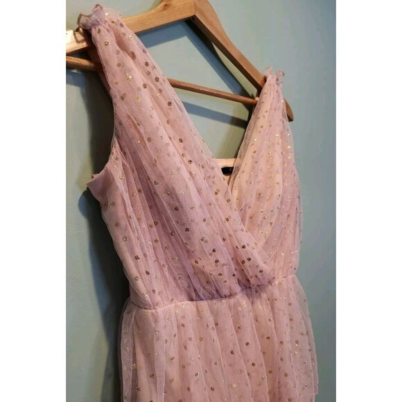 Y2K City Triangles Pink Mesh Tiered Gold Polkadot Mini Dress Sz 9 Fairy - Picture 4 of 7